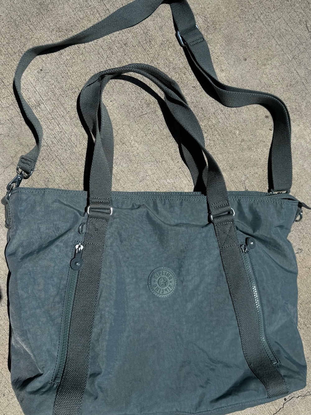 Kipling Charcoal Gray Convertible Tote with Adjustable Strap